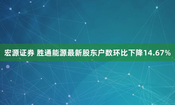 宏源证券 胜通能源最新股东户数环比下降14.67%
